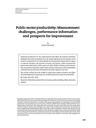 PDF) Public sector productivity: measurement challenges, performance  information and prospects for improvement